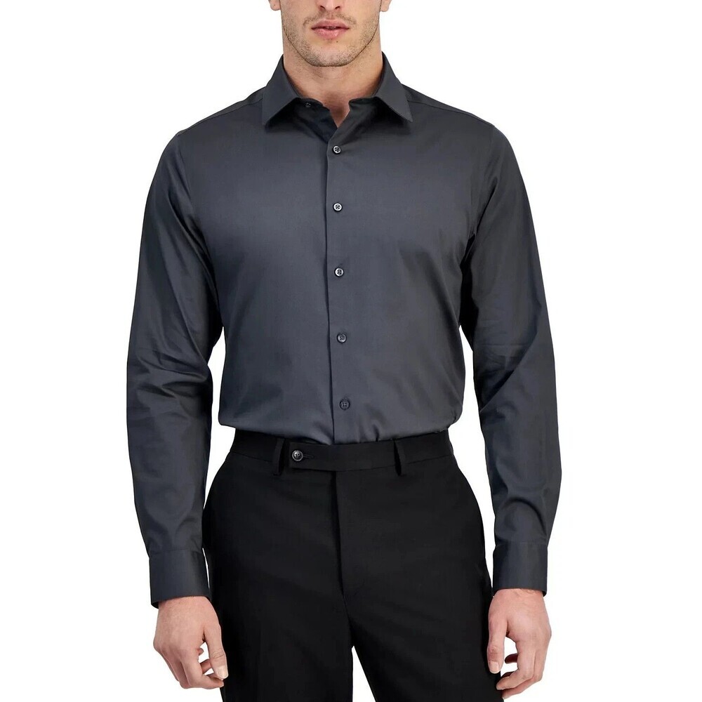 Alfani Men's Regular Fit Solid Print Dress Shirt Galaxy Night Gray 15-15.5/34-35